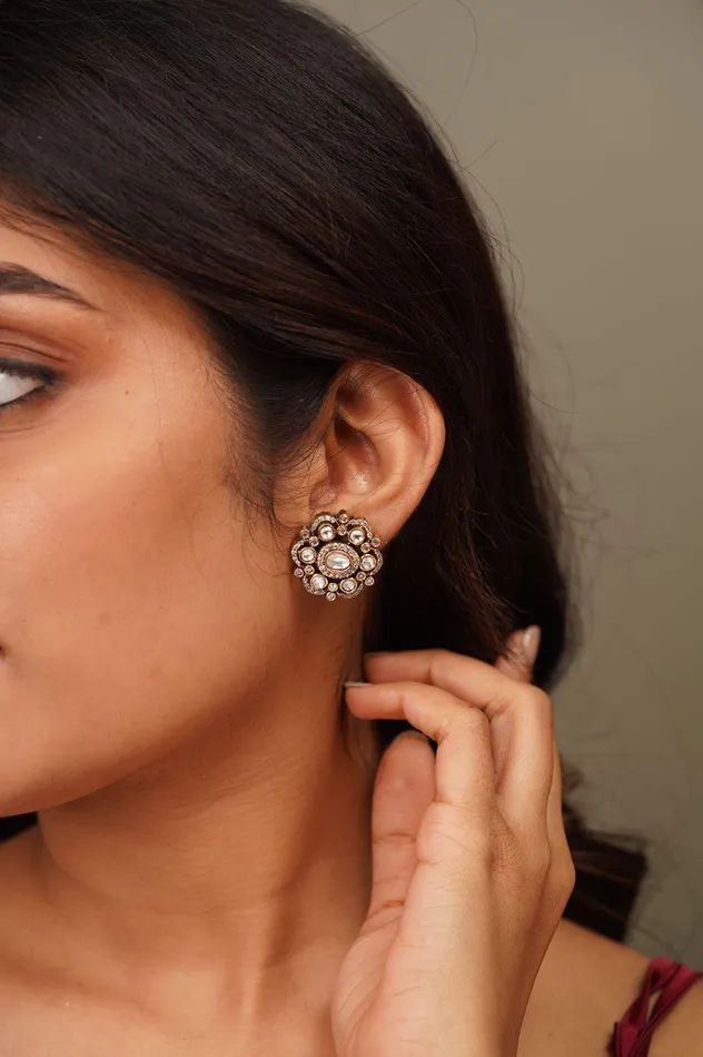 Sasha Antique Gold Studs Ring Combo Attrangi Rings