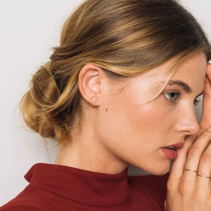 satin mini hoop solid gold fejn PWD Earrings