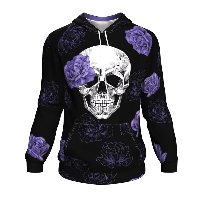 Subliminator Purple Flower Skull All Over Print Unisex Hoodie Rings