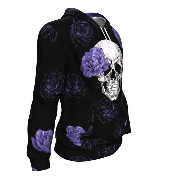 Subliminator Purple Flower Skull All Over Print Unisex Hoodie Rings