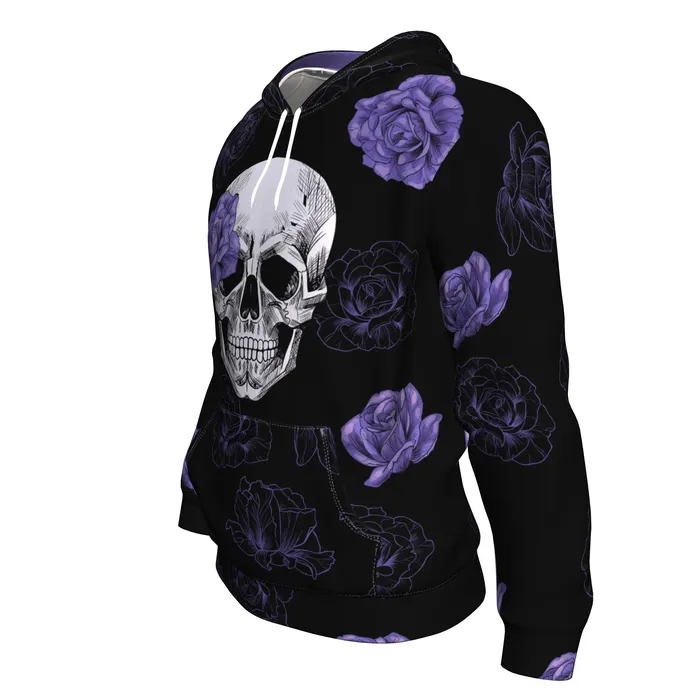 Subliminator Purple Flower Skull All Over Print Unisex Hoodie Rings