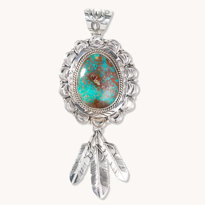 TSkies Jewelry Turquoise Pendant with Feather Dangles Necklaces