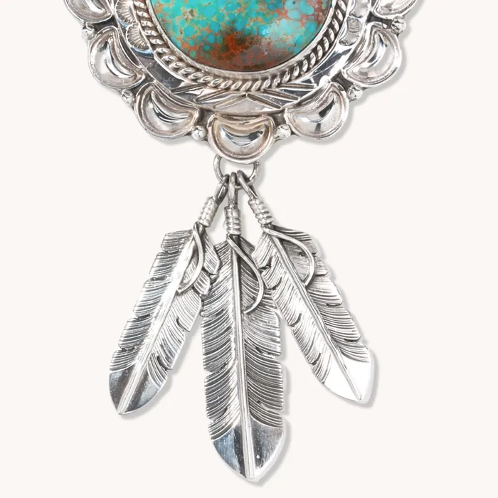 TSkies Jewelry Turquoise Pendant with Feather Dangles Necklaces