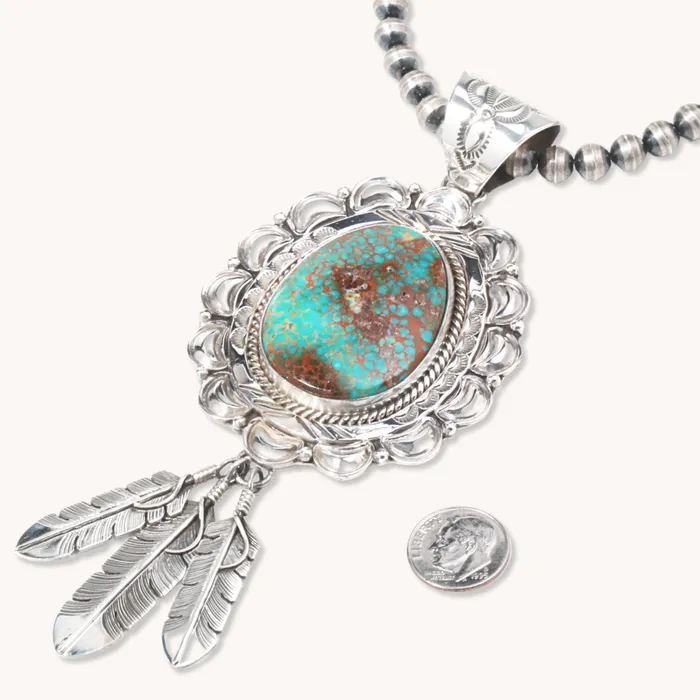 TSkies Jewelry Turquoise Pendant with Feather Dangles Necklaces
