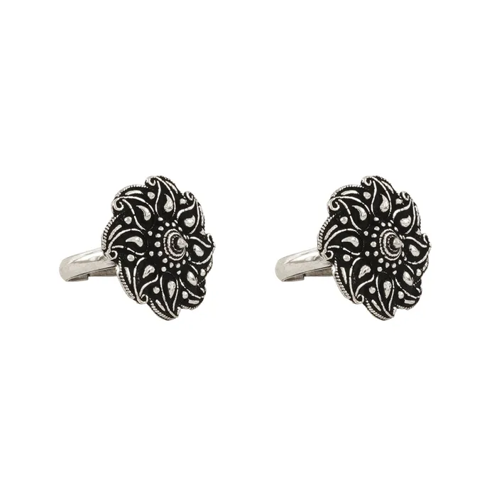 Teejh Aalai Silver Oxidised Toe Ring Rings