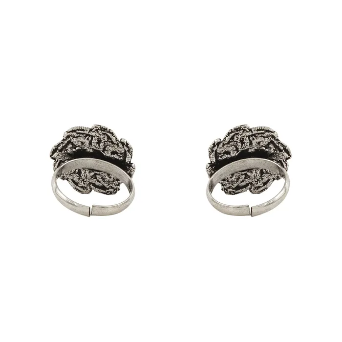 Teejh Aalai Silver Oxidised Toe Ring Rings