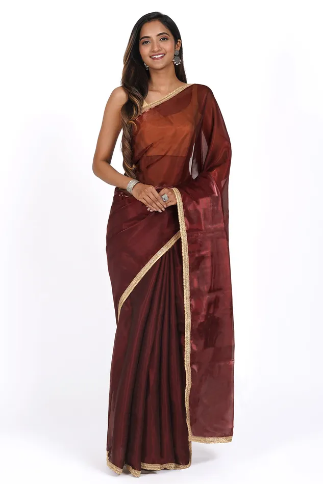 Teejh Earrings Teejh Majestic Maroon Tissue Saree