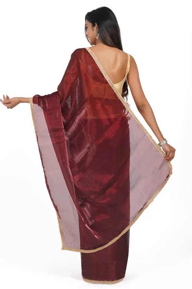Teejh Earrings Teejh Majestic Maroon Tissue Saree