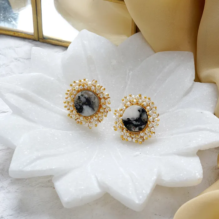 Teejh Earrings Teejh Roop Grey Druzy Stone Earring