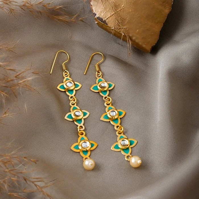 Teejh Earrings Teejh Tvarita Turquoise Gold Earring