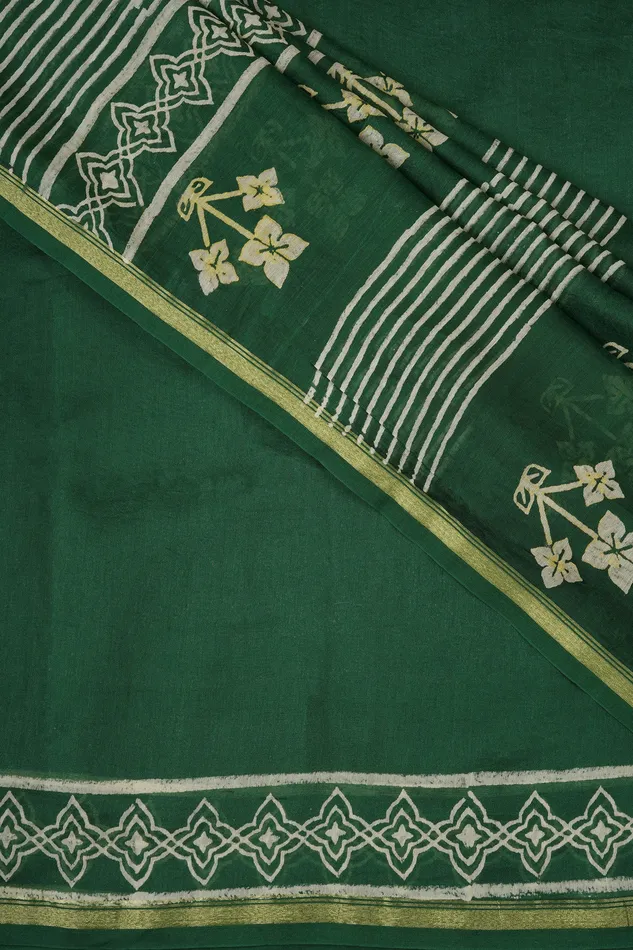 Teejh Green Chilli Bottle Green Block Print Chanderi Silk Saree Teejh Necklaces