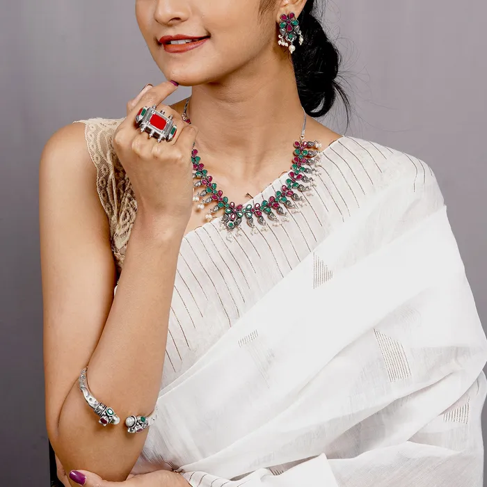 Teejh Namasya Multi Colored Silver Oxidized Jewelry Gift Set Teejh Earrings