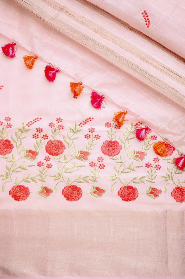 Teejh Necklaces Teejh Keya Pink Pure Silk Linen Saree With Blouse Piece Teejh Necklaces Teejh Keya Pink Pure Silk Linen Saree With Blouse Piece