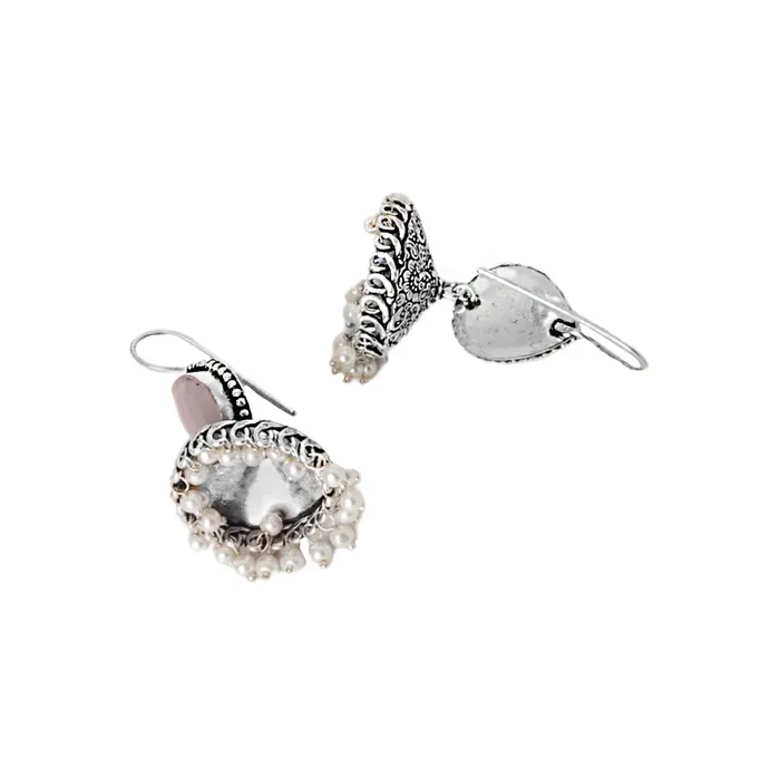 Teejh Sahasra Pink Stone Silver Oxidised Earrings Teejh Earrings Teejh Sahasra Pink Stone Silver Oxidised Earrings Teejh Earrings