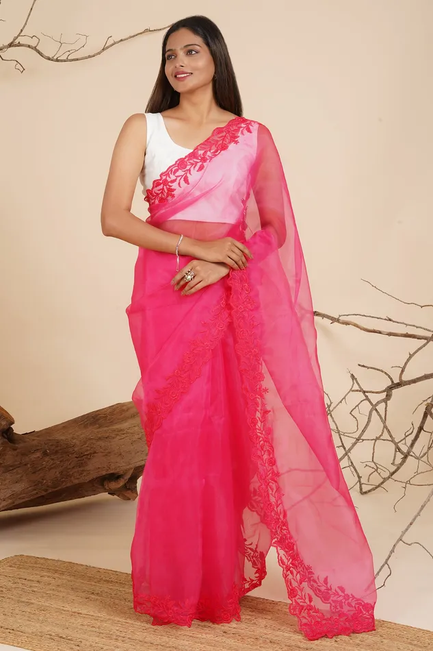 Teejh Spring Serenade Organza Saree Teejh Earrings