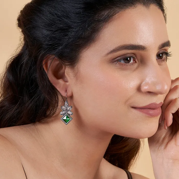 Teejh Teejh Aradhana Green Silver Oxidised Earrings Earrings