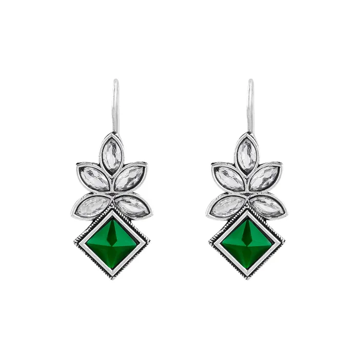 Teejh Teejh Aradhana Green Silver Oxidised Earrings Earrings