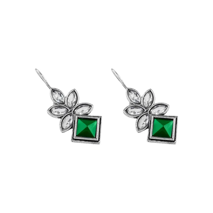 Teejh Teejh Aradhana Green Silver Oxidised Earrings Earrings