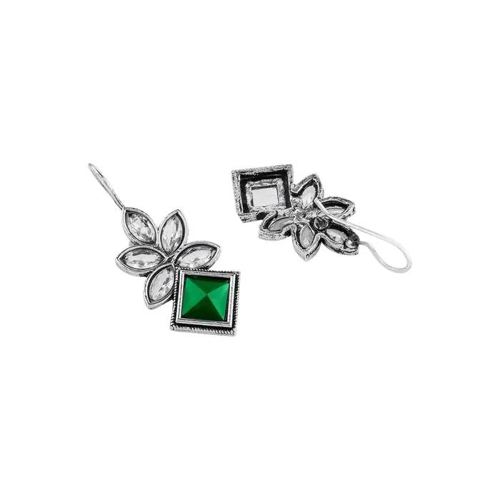 Teejh Teejh Aradhana Green Silver Oxidised Earrings Earrings