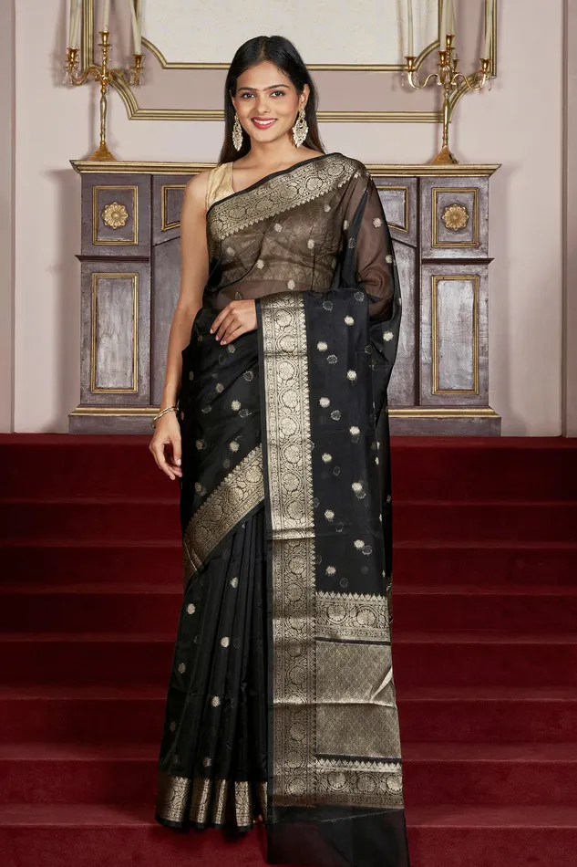 Teejh Teejh Mallika Black Banarasi Semi Kora Silk Necklaces