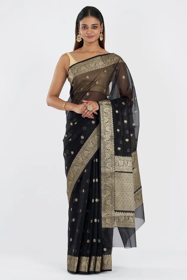 Teejh Teejh Mallika Black Banarasi Semi Kora Silk Necklaces