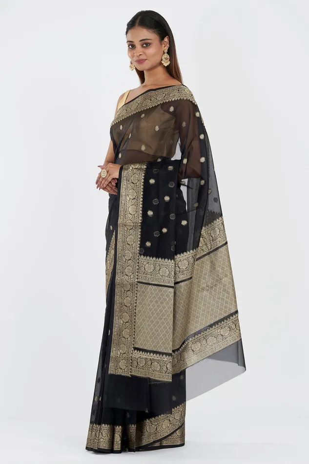 Teejh Teejh Mallika Black Banarasi Semi Kora Silk Necklaces