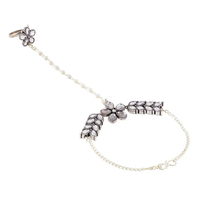Teejh Teejh Rajnandini Silver Oxidised Hathphool Rings
