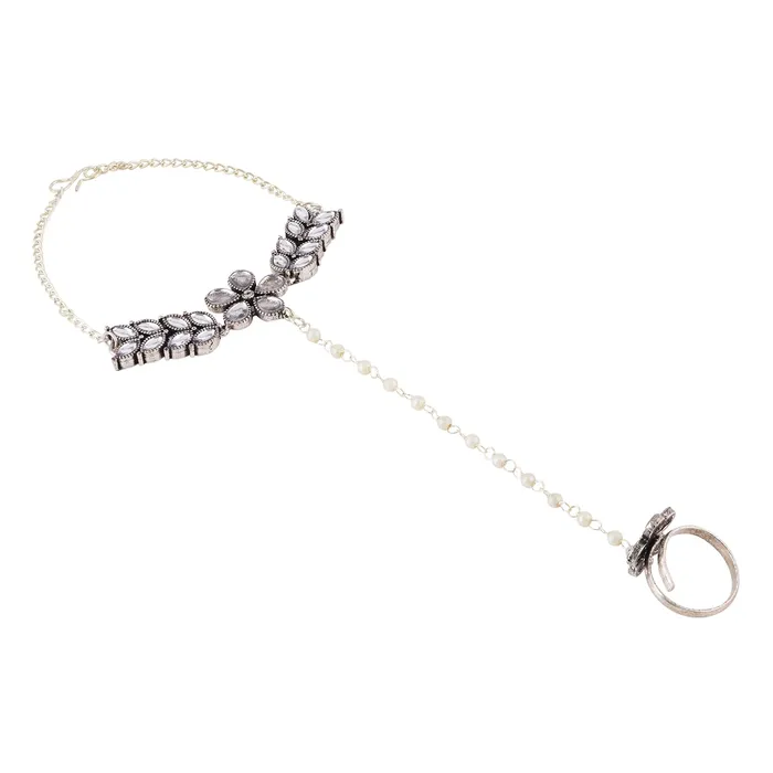 Teejh Teejh Rajnandini Silver Oxidised Hathphool Rings