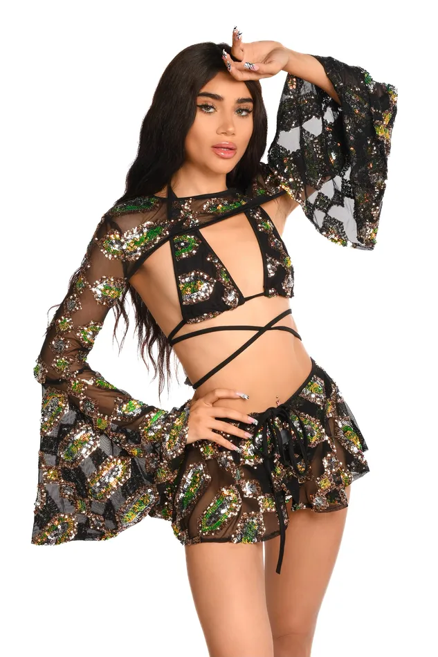 THE LUMI SHOP Rings Black Obsidian Sequin Set 3 pcs