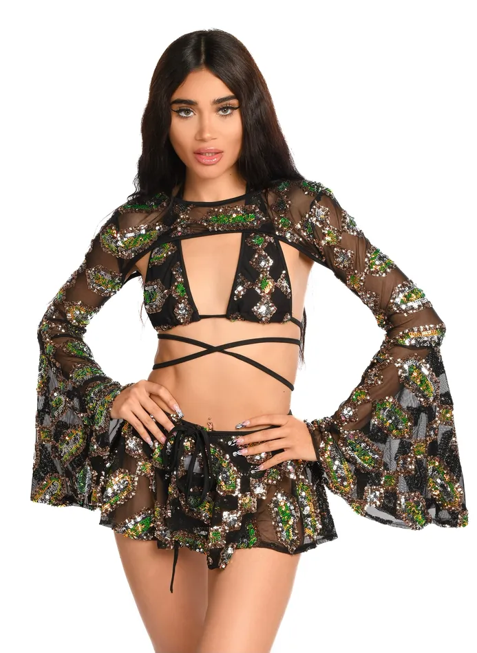 THE LUMI SHOP Rings Black Obsidian Sequin Set 3 pcs
