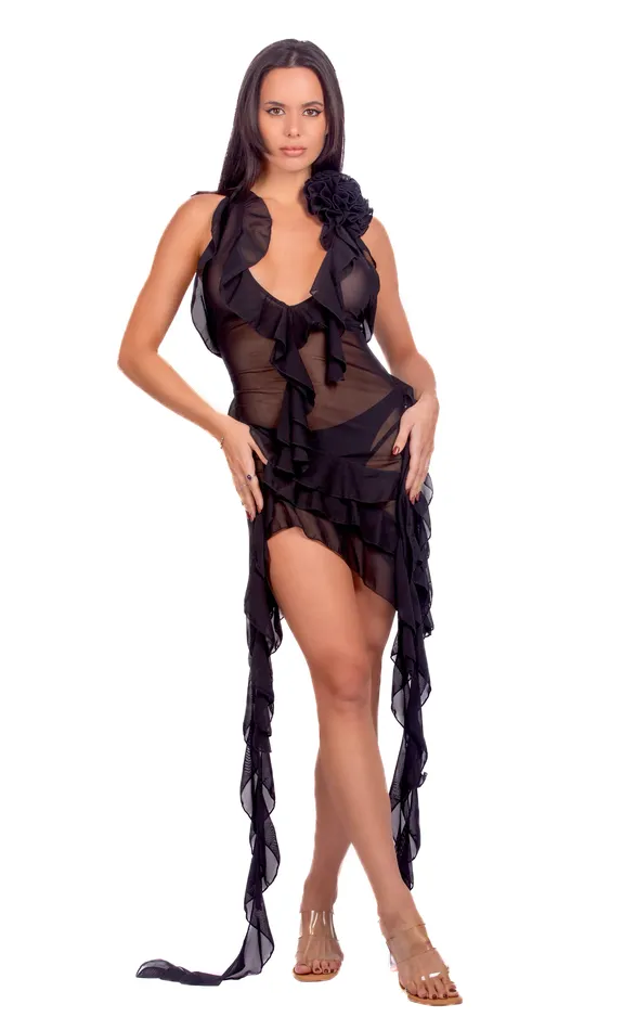THE LUMI SHOP Rings Black Rose Long Ruffled Dress
