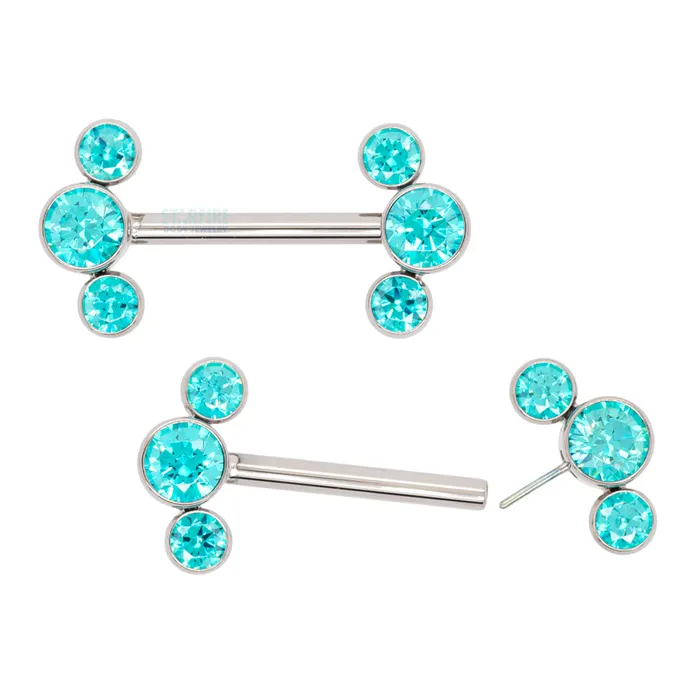 threadless 3 Bezel Arc with BrilliantCut Gems SideSet Nipple Barbells in Bezels pair Anatometal Earrings