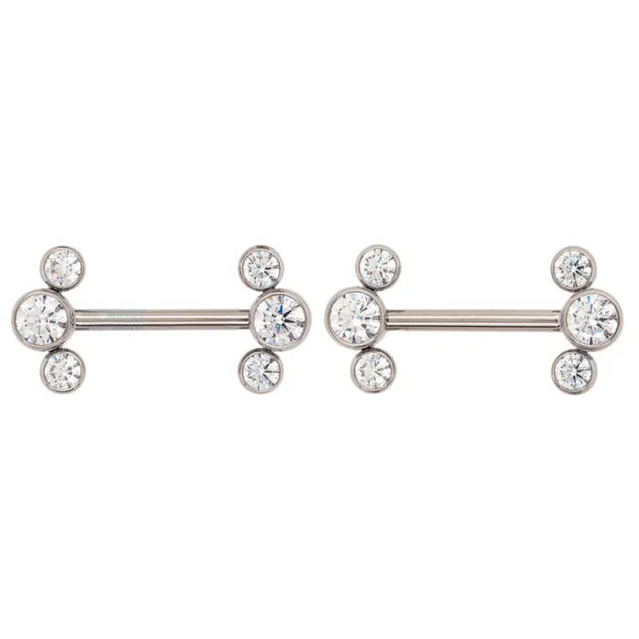threadless 3 Bezel Arc with BrilliantCut Gems SideSet Nipple Barbells in Bezels pair Anatometal Earrings