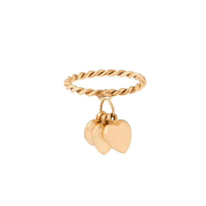 Triple Heart 14k Gold Charm Ring Vintage Rings
