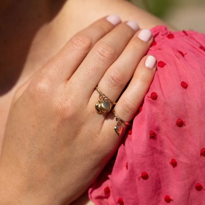 Triple Heart 14k Gold Charm Ring Vintage Rings