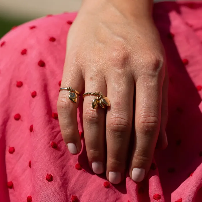 Triple Heart 14k Gold Charm Ring Vintage Rings
