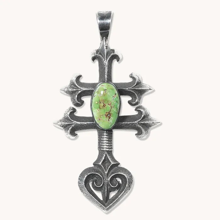 Turquosie Cross Pendant with Heart Accent by F Parkhurst TSkies Jewelry Necklaces
