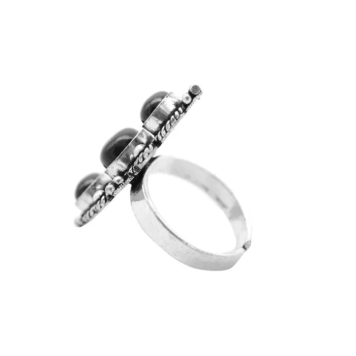 Veena Black Silver Oxidized Stone Ring Teejh Rings Veena Black Silver Oxidized Stone Ring Teejh Rings