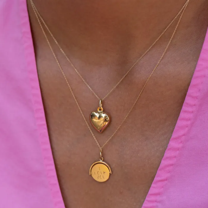 Vintage Charm Necklaces Puffy Witches Heart 9K Gold Charm