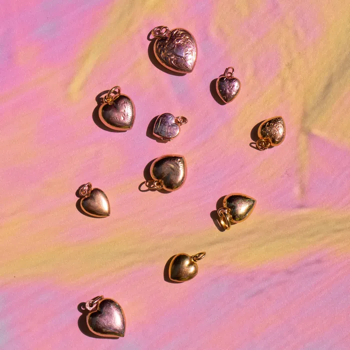 Vintage Charm Necklaces Puffy Witches Heart 9K Gold Charm