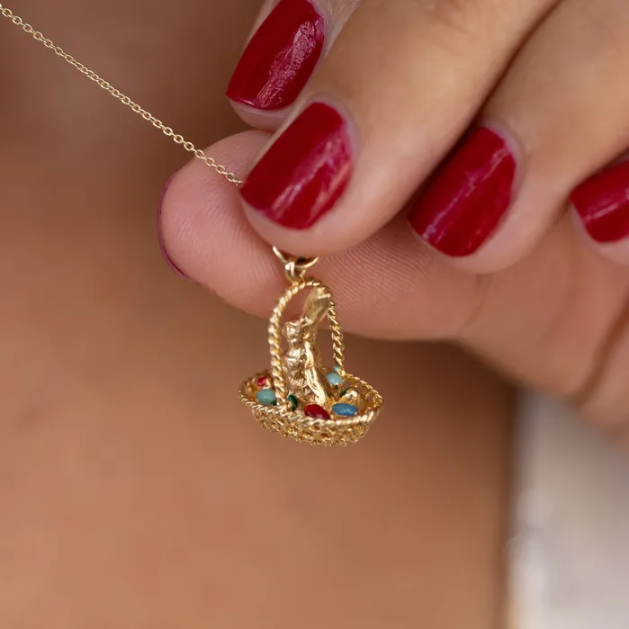 Vintage Earrings Easter Bunny 14k Gold And Enamel Charm