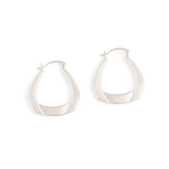 Vintage Earrings Modernist 14k White Gold Hoop Earrings