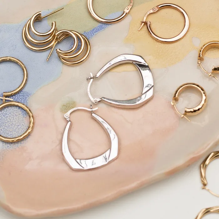Vintage Earrings Modernist 14k White Gold Hoop Earrings