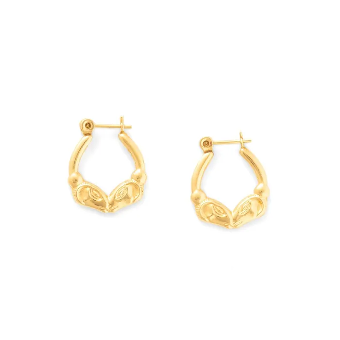 Vintage Earrings Petite Ram 14k Gold Hoop Earrings