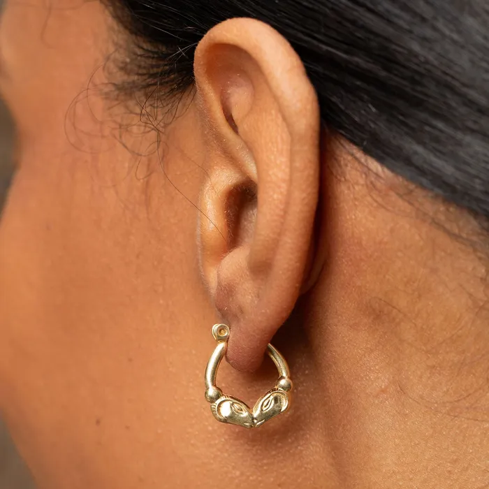 Vintage Earrings Petite Ram 14k Gold Hoop Earrings