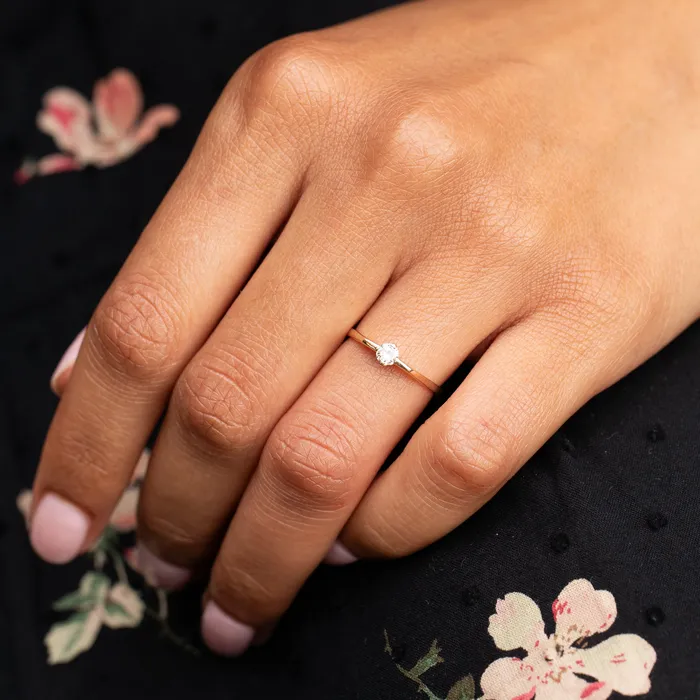 Vintage Modernist 14K Gold And Diamond Solitaire Ring Rings