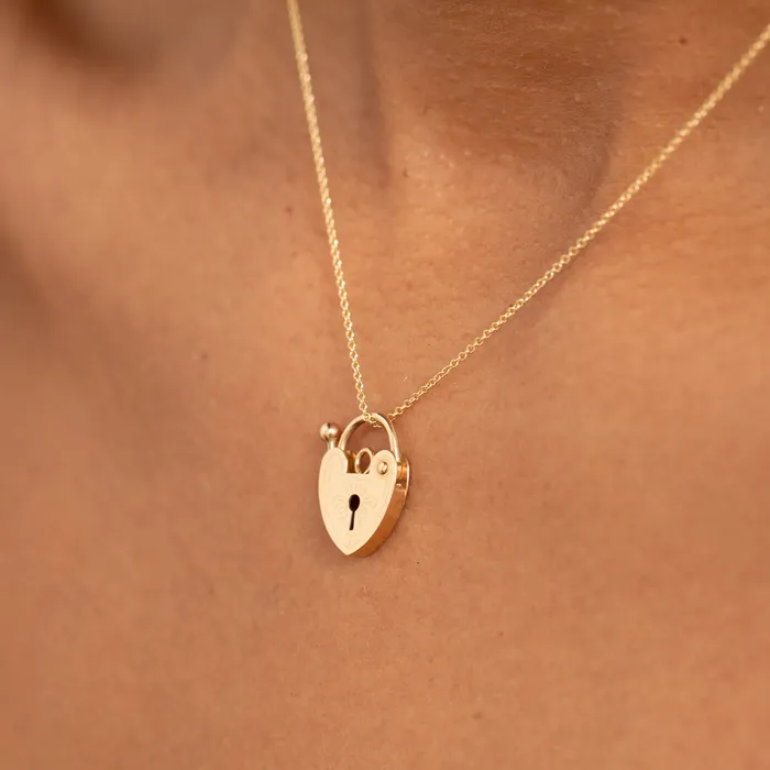 Vintage Necklaces Engraved 14k Gold Heart Padlock Charm