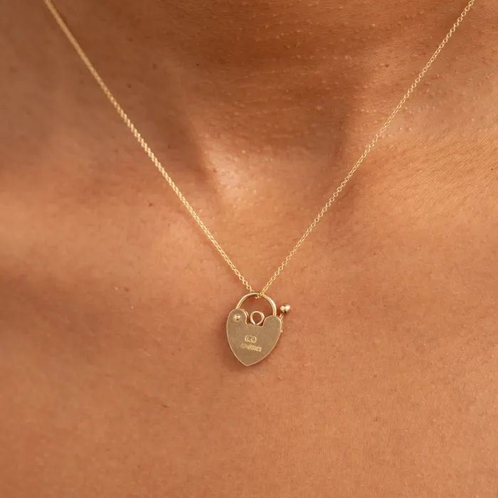 Vintage Necklaces Engraved 14k Gold Heart Padlock Charm