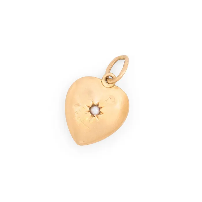 Vintage Necklaces Petite 14K Gold Heart and Pearl Starburst Charm