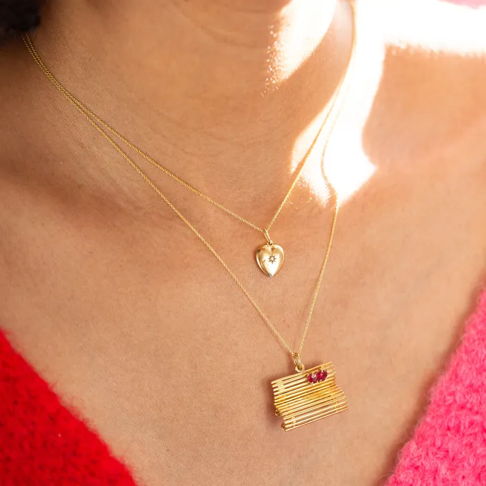 Vintage Necklaces Petite 14K Gold Heart and Pearl Starburst Charm
